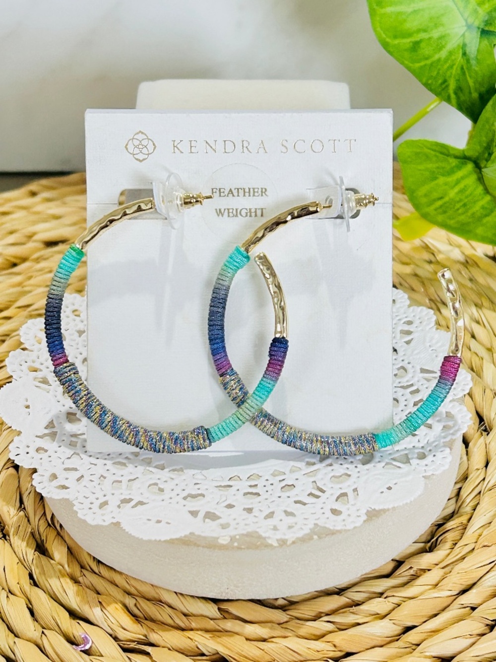 KENDRA SCOTT Masie Hoop Gold Hammered Tone Para-Cord Wrapped Earrings